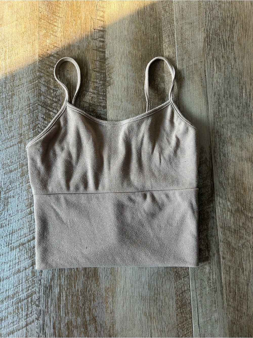 Ribbed Cropped Tank Top in Light Taupe